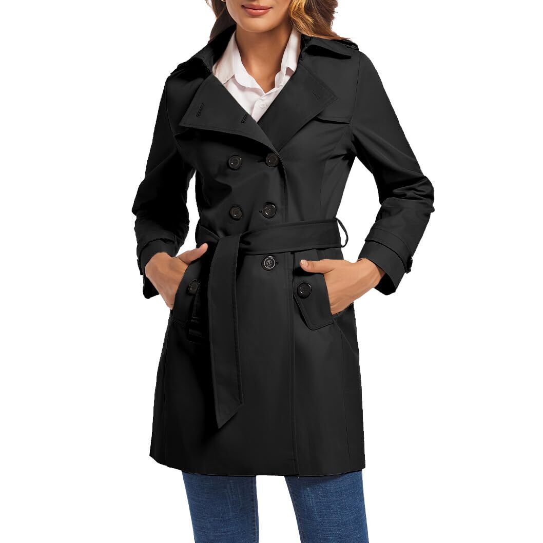 Women's Double Breasted Trench Coat Water Resistant Windbreaker Classic